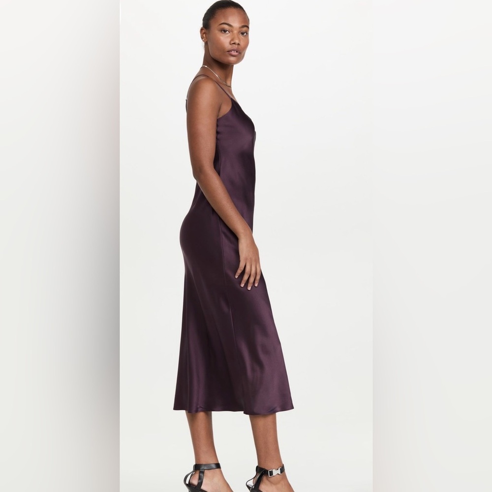 Olivaceous satin slip midi dress